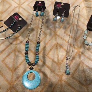 Paparazzi Turquoise and Silver Necklace, Earrings, and Bracelet Set